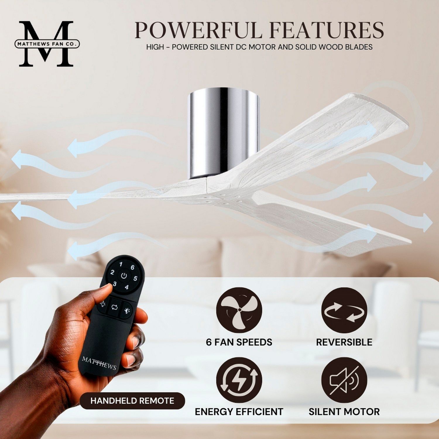 42" Matthews Irene 3H Polished Chrome Hugger Ceiling Fan with Remote