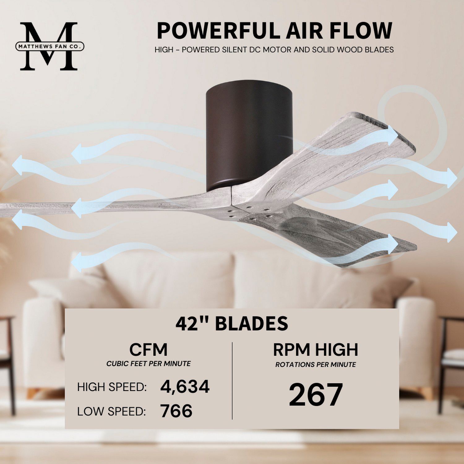 42" Matthews Irene 3H Textured Bronze Remote Hugger Ceiling Fan