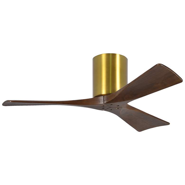 Image 1 42 inch Matthews Irene 3H Walnut Brass Damp Hugger Ceiling Fan with Remote