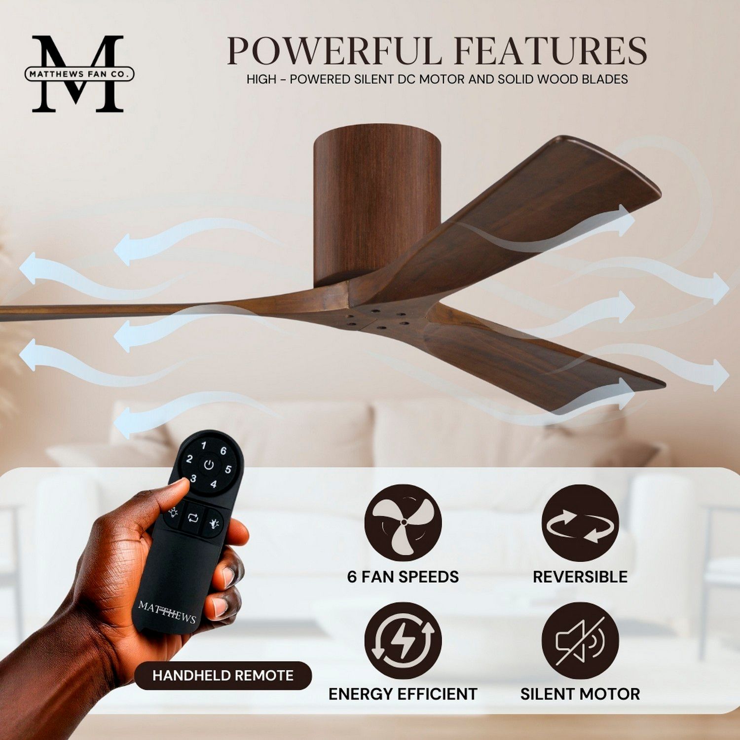 42" Matthews Irene 3H Walnut Remote Hugger Ceiling Fan