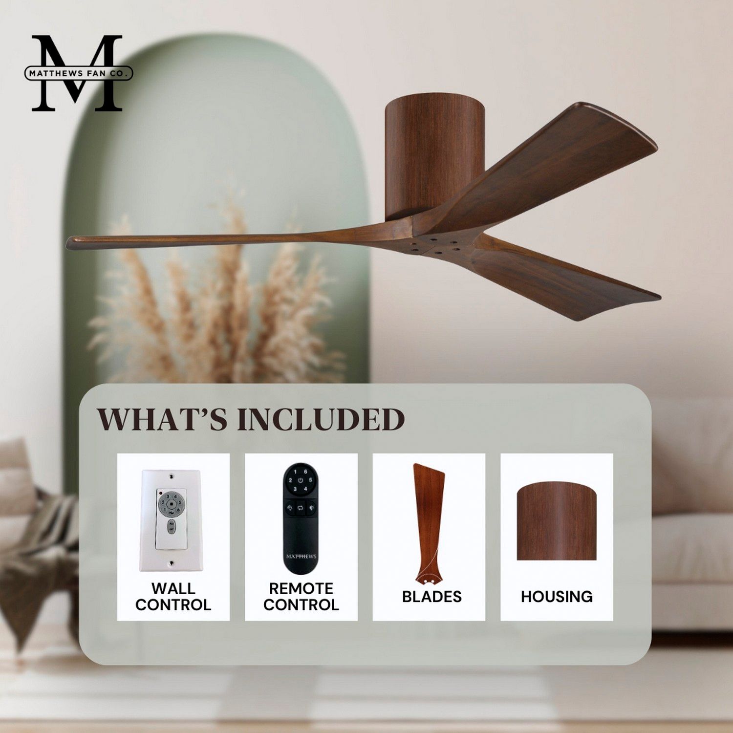 42" Matthews Irene 3H Walnut Remote Hugger Ceiling Fan