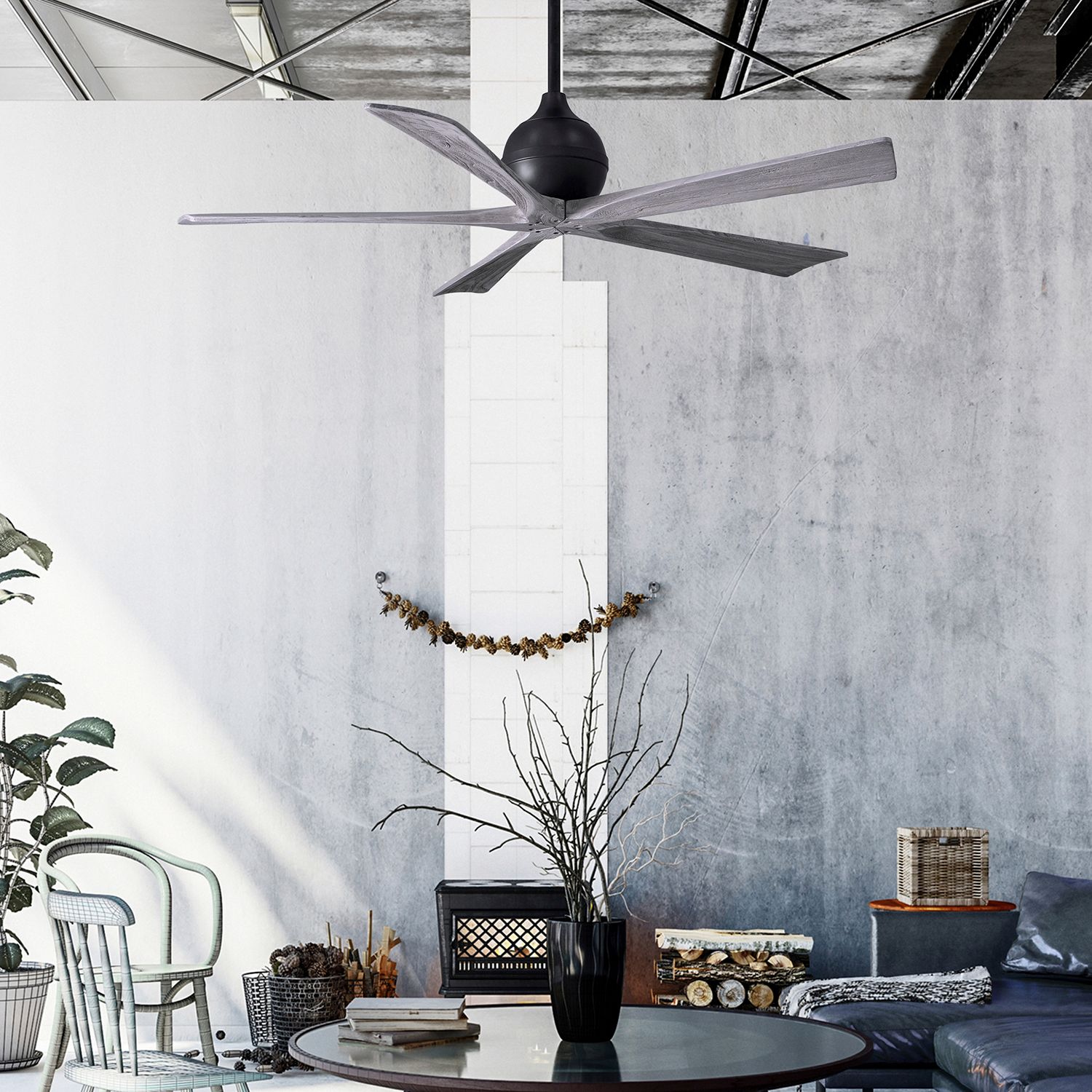 Image 5 42" Matthews Irene-5 Damp Matte Black Barnwood Ceiling Fan with Remote more views