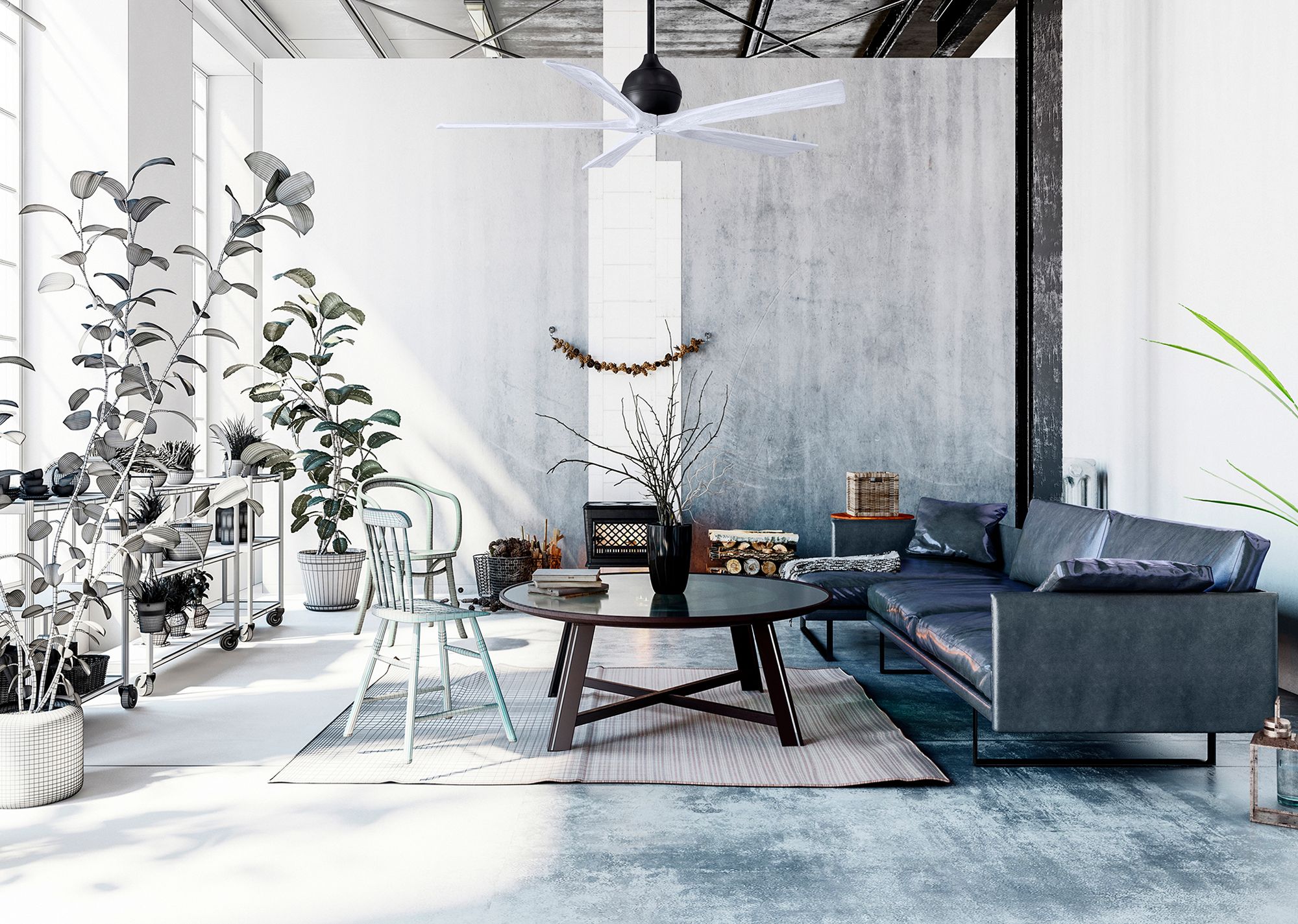 Image 6 42" Matthews Irene-5 Matte Black and White Damp Remote Ceiling Fan more views