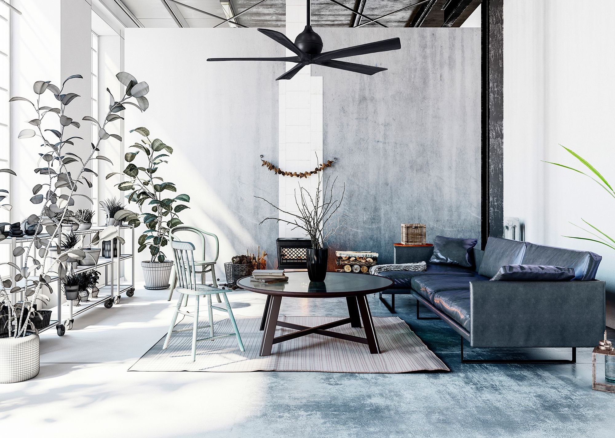 Image 6 42" Matthews Irene-5 Matte Black Damp Rated Ceiling Fan with Remote more views