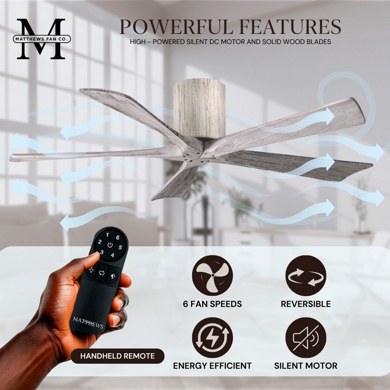 Image 2 42" Matthews Irene-5H Barnwood Hugger Ceiling Fan with Remote more views