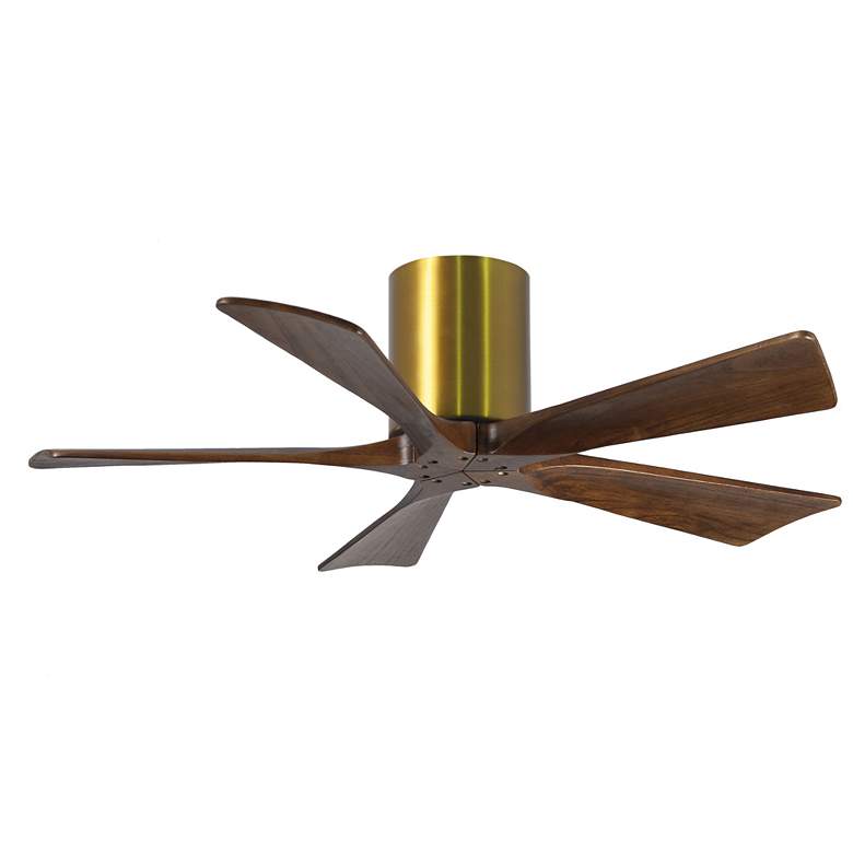 Image 1 42 inch Matthews Irene-5H Brass and Walnut Hugger Ceiling Fan with Remote