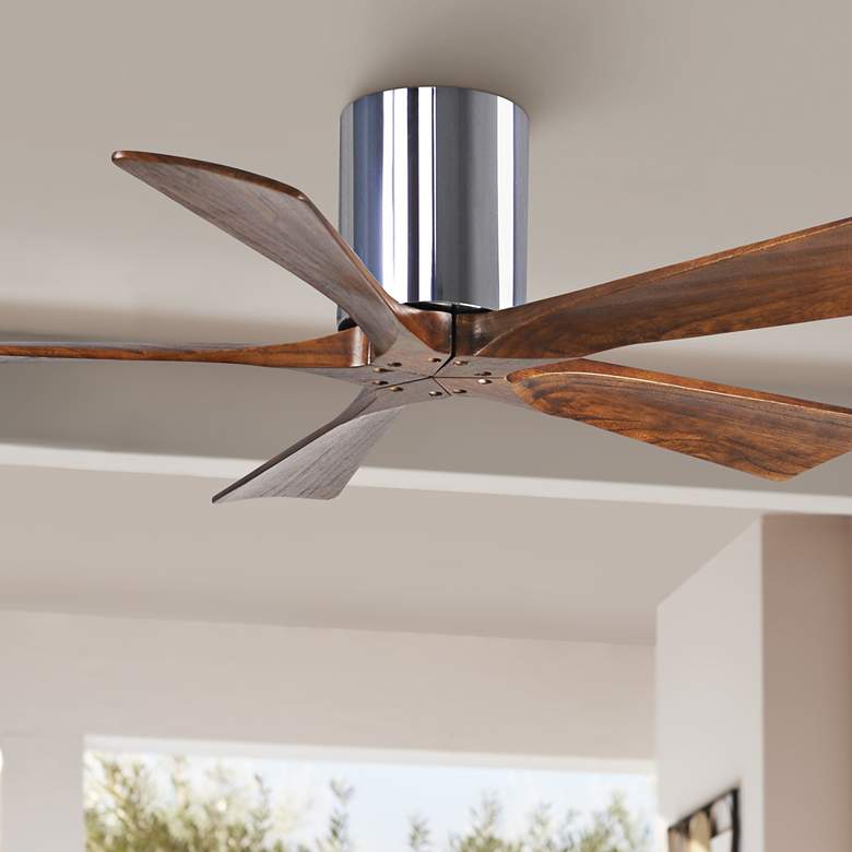 Image 1 42 inch Matthews Irene-5H Chrome and Walnut Hugger Ceiling Fan with Remote