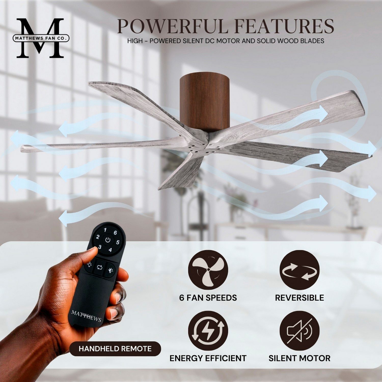 Image 7 42" Matthews Irene-5H Walnut Barnwood Hugger Ceiling Fan with Remote more views