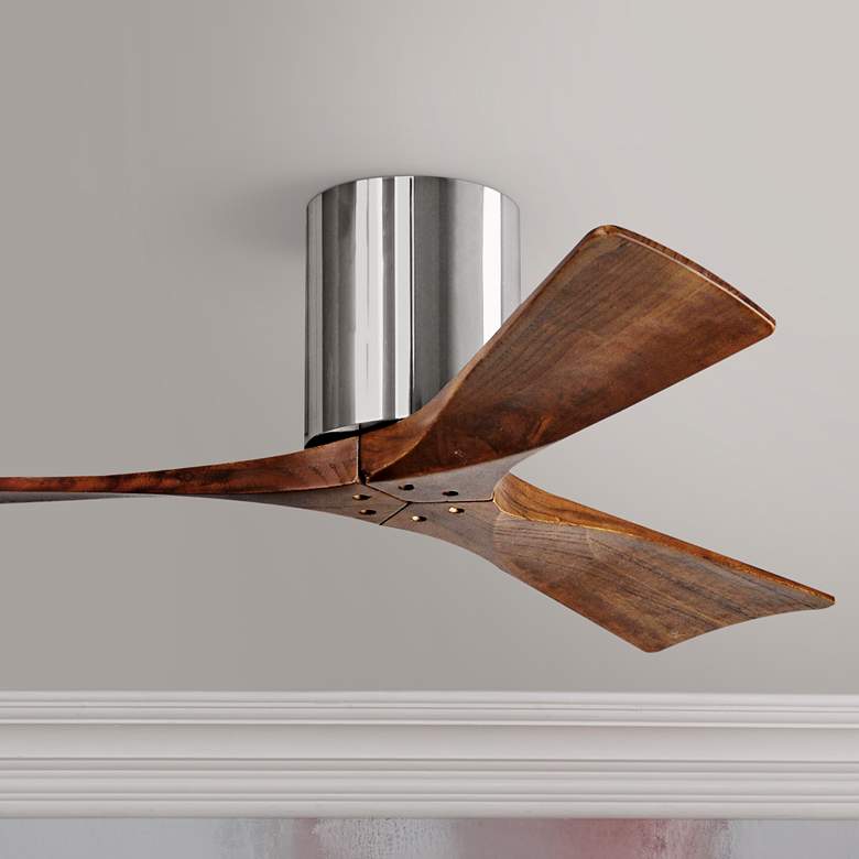 Image 1 42" Matthews Irene Chrome-Walnut Damp Rated Hugger Fan with Remote