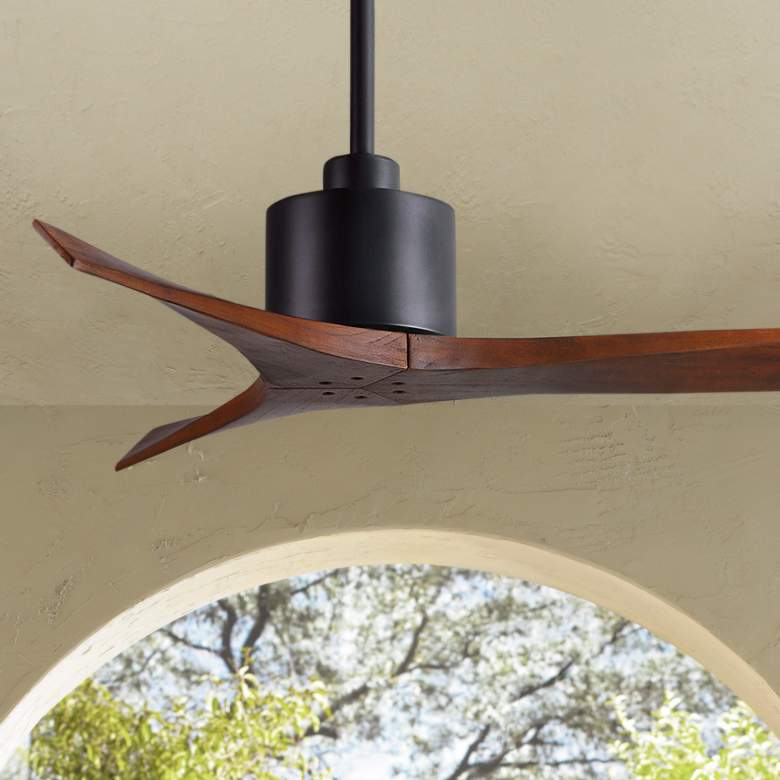 Image 1 42 inch Matthews Mollywood Matte Black Walnut Damp Ceiling Fan with Remote