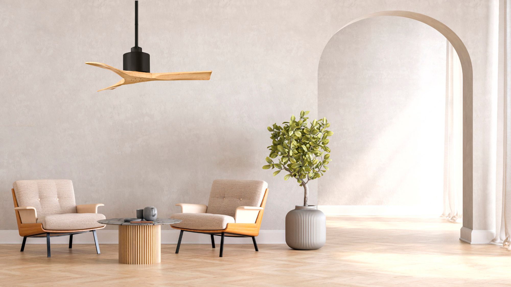 Image 6 42" Matthews Nan Black and Maple Outdoor Ceiling Fan with Remote more views