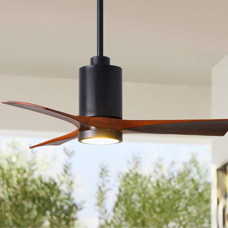 Image 1 42" Matthews Patricia-3 Matte Black Walnut Tone Remote LED Ceiling Fan