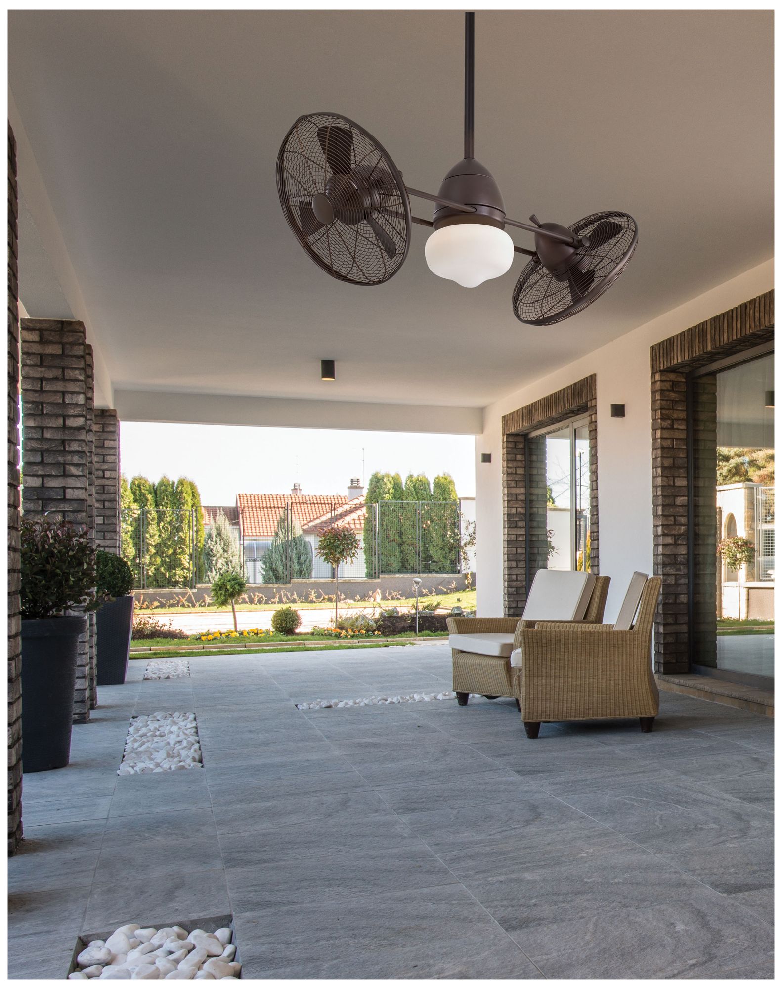 42" Minka Aire Gyro Bronze Twin Cage Wet Rated Fan with Wall Control