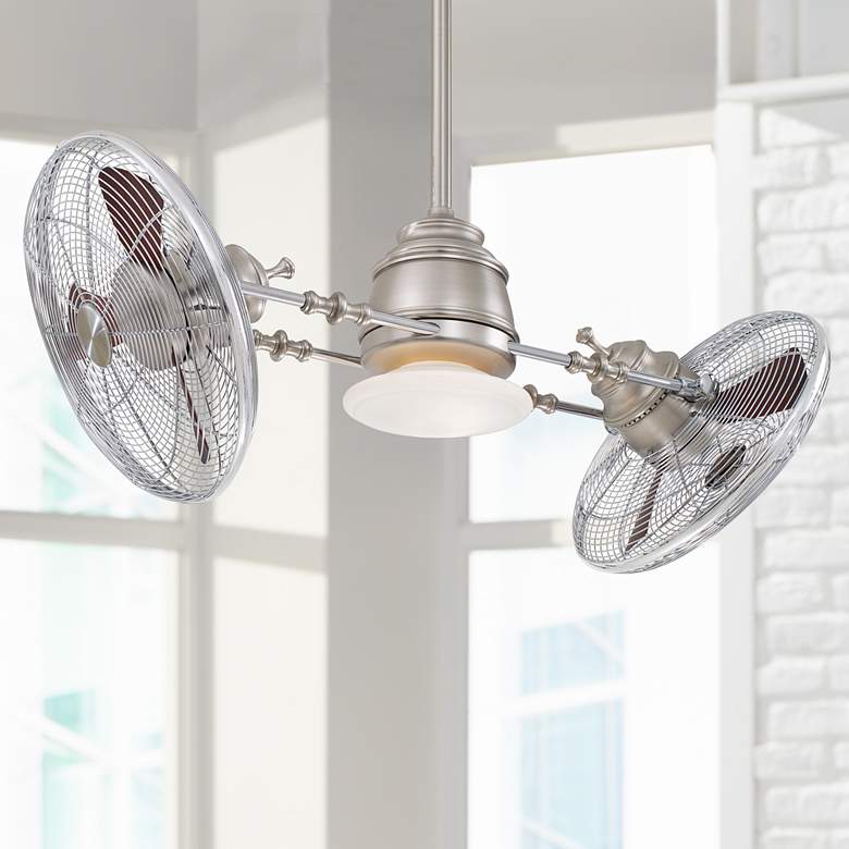 Image 1 42 inch Minka Aire Nickel and Chrome LED Vintage Gyro Fan with Remote
