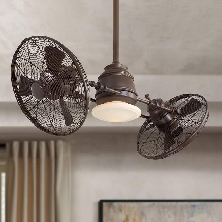 Image 1 42" Minka Aire Vintage Gyro Bronze Twin Fan with LED and Wall Control