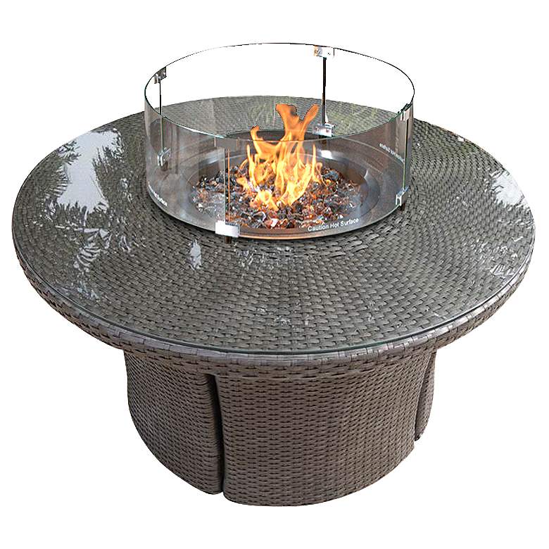 Image 2 42 inch Round Outdoor Weave Top Fire Table