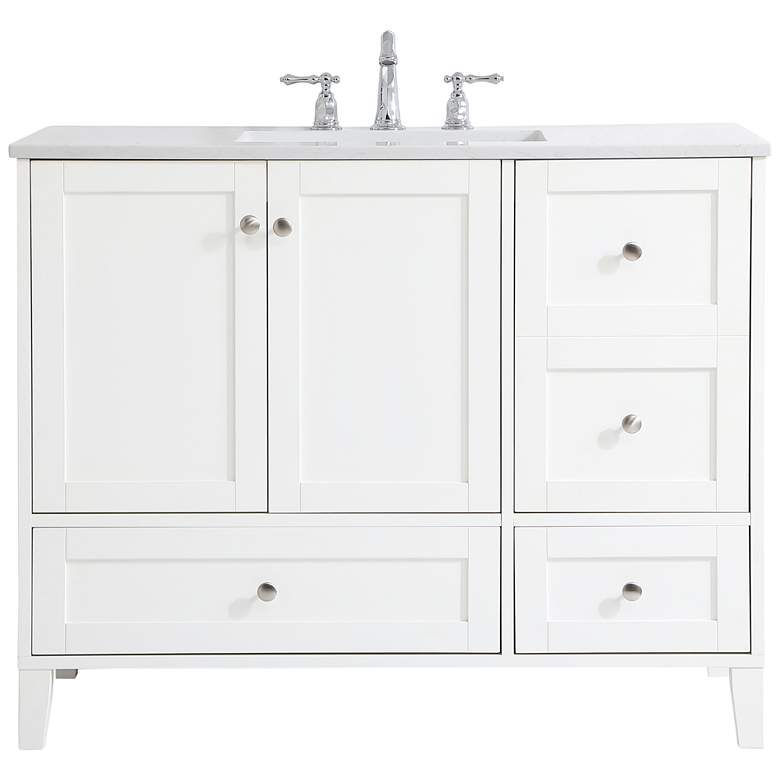 Image 1 42 Inch White Single Sink Bathroom Vanity, Calacatta White Quartz Top