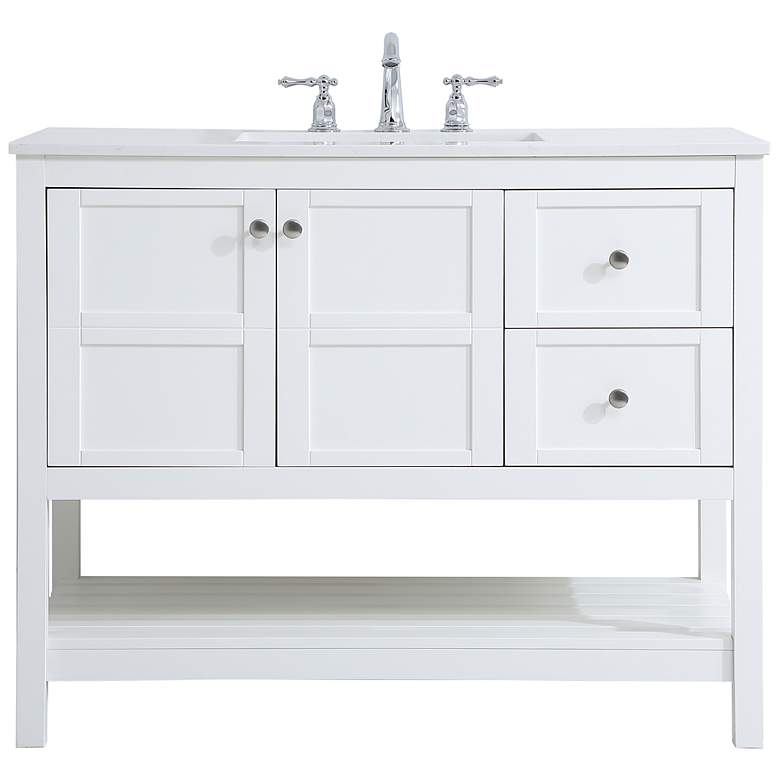 Image 2 42-Inch White Single Sink Bathroom Vanity W/ White Calacatta Quartz Top