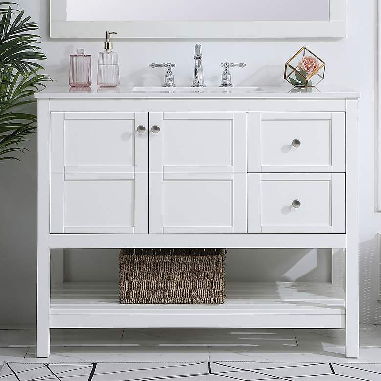 Image 1 42-Inch White Single Sink Bathroom Vanity W/ White Calacatta Quartz Top
