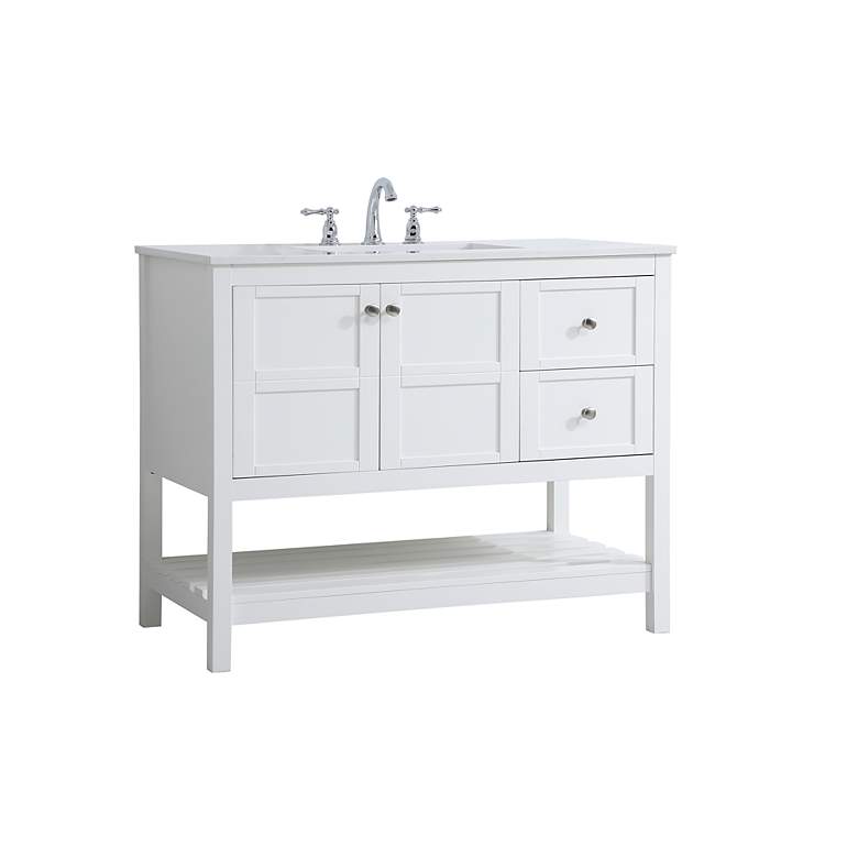 Image 3 42-Inch White Single Sink Bathroom Vanity W/ White Calacatta Quartz Top more views