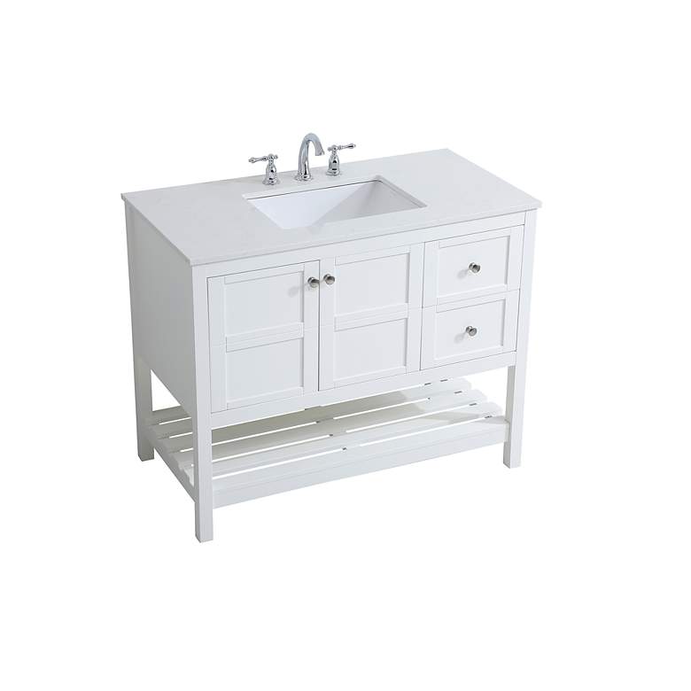 Image 4 42-Inch White Single Sink Bathroom Vanity W/ White Calacatta Quartz Top more views