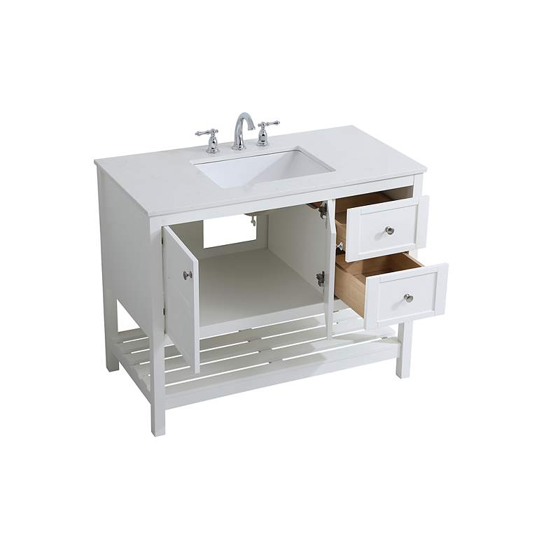 Image 5 42-Inch White Single Sink Bathroom Vanity W/ White Calacatta Quartz Top more views