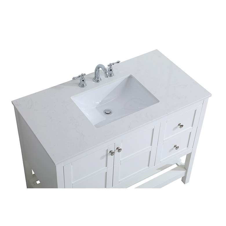 Image 6 42-Inch White Single Sink Bathroom Vanity W/ White Calacatta Quartz Top more views