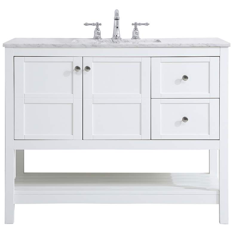 Image 2 42-Inch White Single Sink Bathroom Vanity With Carrara White Marble Top