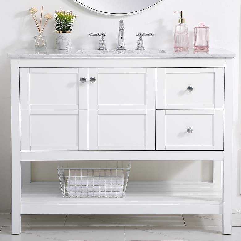Image 1 42-Inch White Single Sink Bathroom Vanity With Carrara White Marble Top