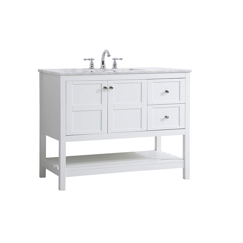 Image 3 42-Inch White Single Sink Bathroom Vanity With Carrara White Marble Top more views