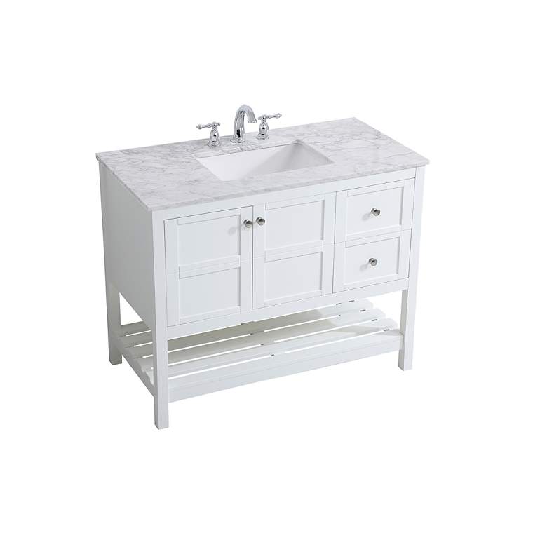 Image 4 42-Inch White Single Sink Bathroom Vanity With Carrara White Marble Top more views
