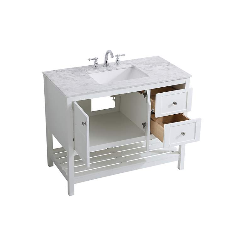 Image 5 42-Inch White Single Sink Bathroom Vanity With Carrara White Marble Top more views