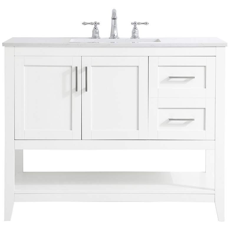 Image 1 42-Inch White Single Sink Bathroom Vanity With White Calacatta Quartz Top