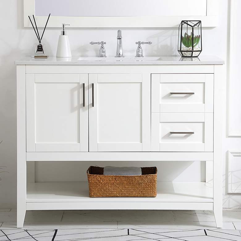 Image 1 42-Inch White Single Sink Bathroom Vanity With White Calacatta Quartz Top