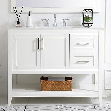 42-Inch White Single Sink Bathroom Vanity With White Calacatta Quartz Top