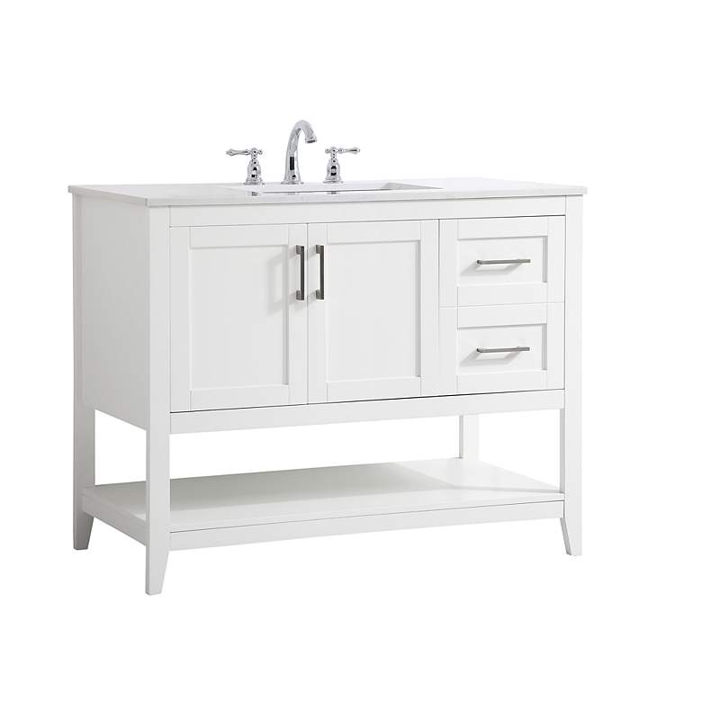 Image 3 42-Inch White Single Sink Bathroom Vanity With White Calacatta Quartz Top more views