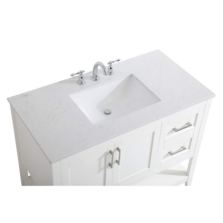 Image 4 42-Inch White Single Sink Bathroom Vanity With White Calacatta Quartz Top more views