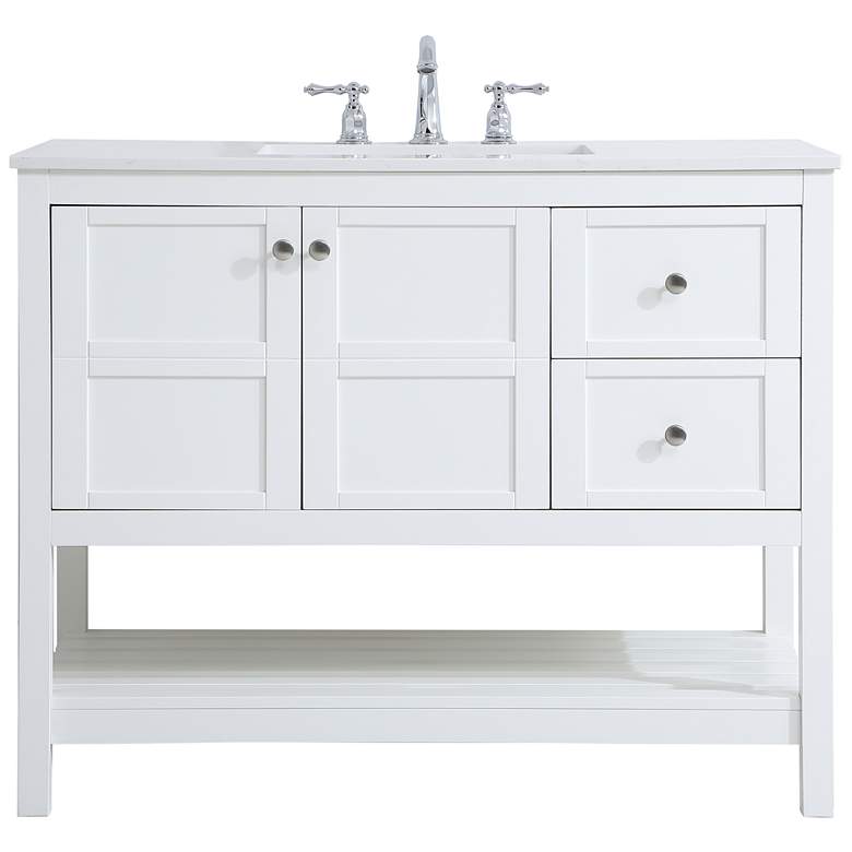 Image 1 42-Inch White Single Sink Bathroom Vanity With White Calacatta Quartz Top