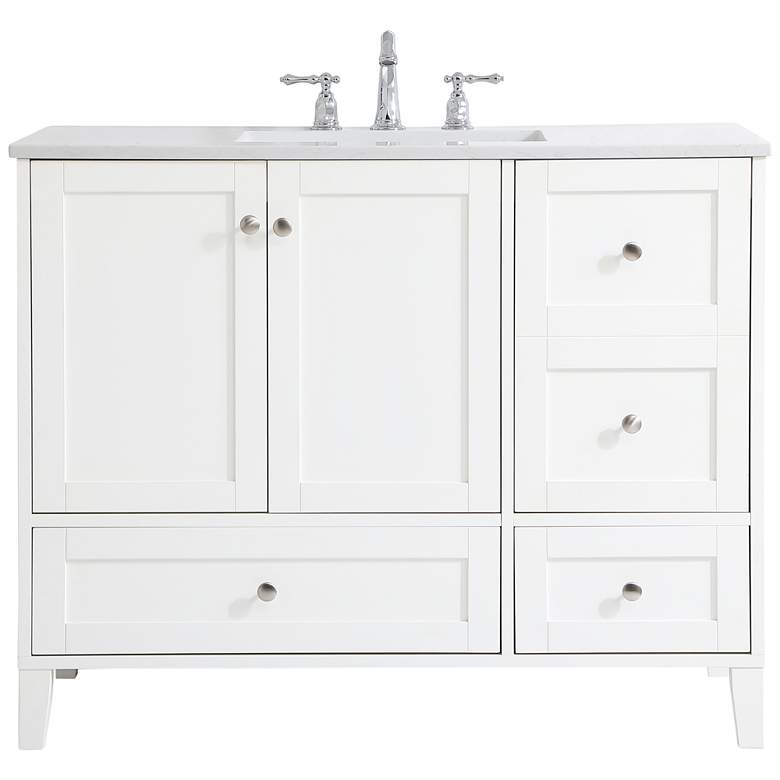 Image 1 42-Inch White Single Sink Bathroom Vanity With White Calacatta Quartz Top