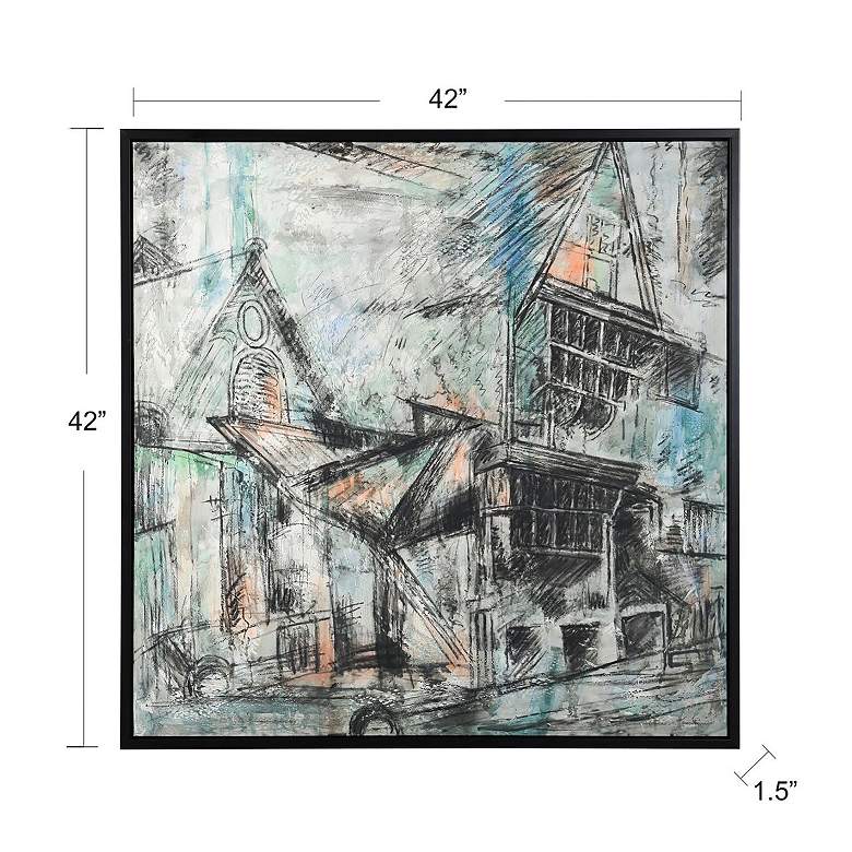 Image 7 42" x 42" Streetside Sketch Black Frame Hand Painted Canvas Wall  more views