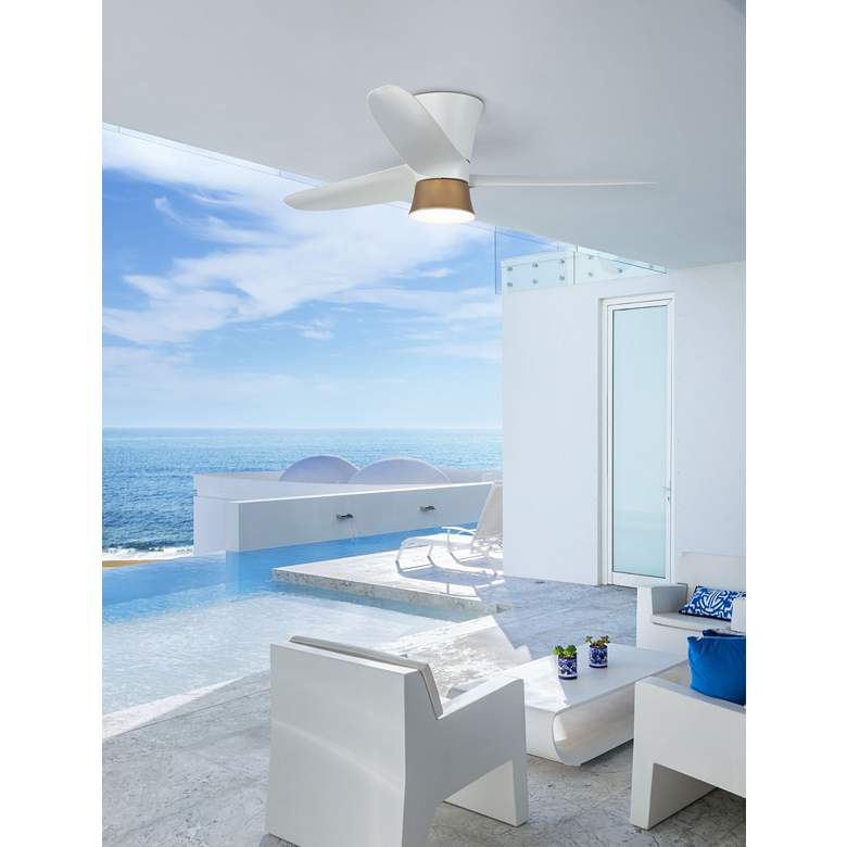 Image 1 52" Hinkley Neo Matte White Wet Rated LED Hugger Smart Ceiling Fan in scene