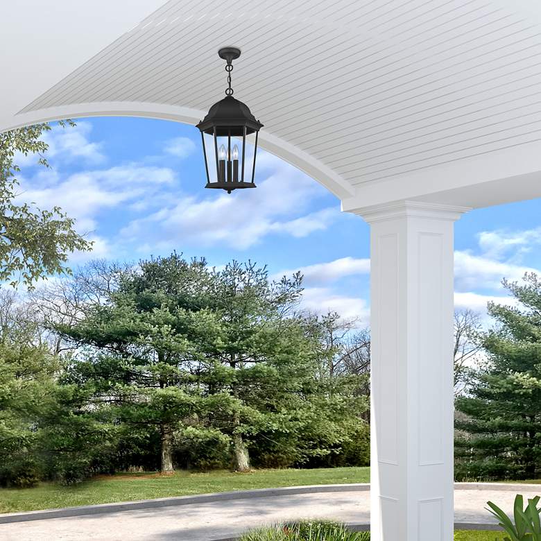 Image 1 Livex Hamilton 20" Textured Black 3-Light Outdoor Hanging Light in scene