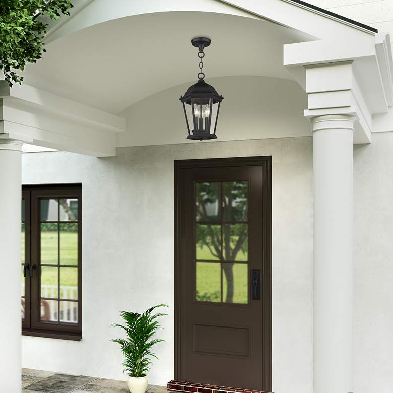 Image 1 Livex Lighting Hamilton 9 1/2" Black 3-Light Outdoor Hanging Light in scene