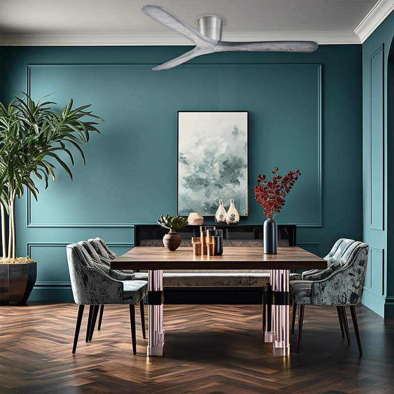 Image 1 60" Minka Aire Avtur Brushed Steel Damp Hugger Ceiling Fan with Remote in scene