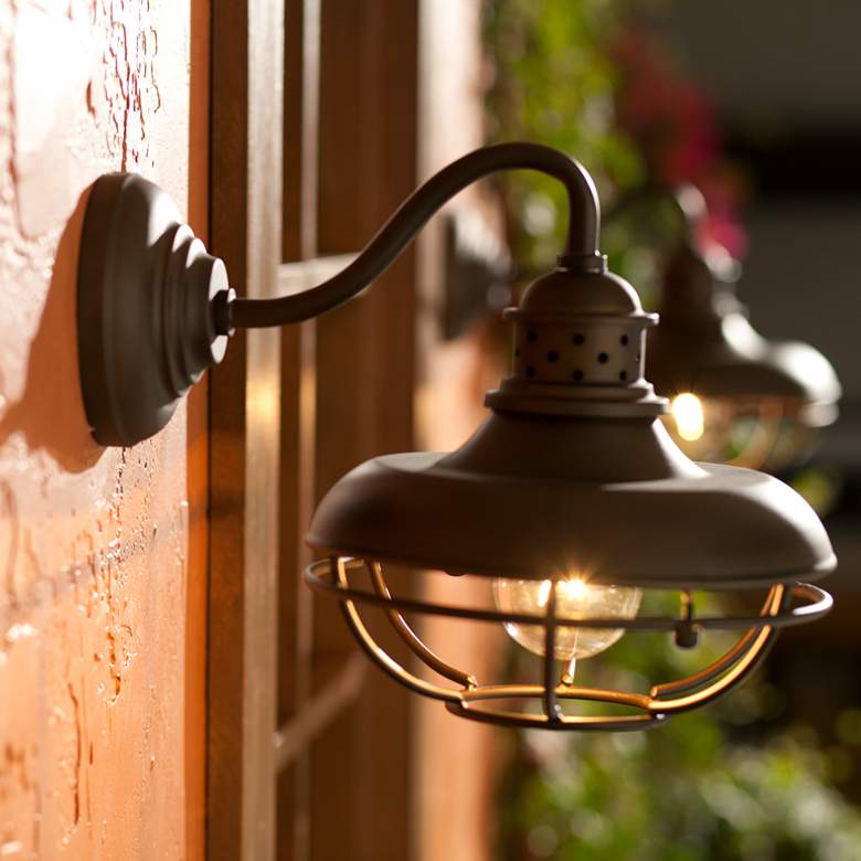 Image 1 Franklin Iron Works Park 9" Bronze Metal Cage Wall Lights Set of 2 in scene