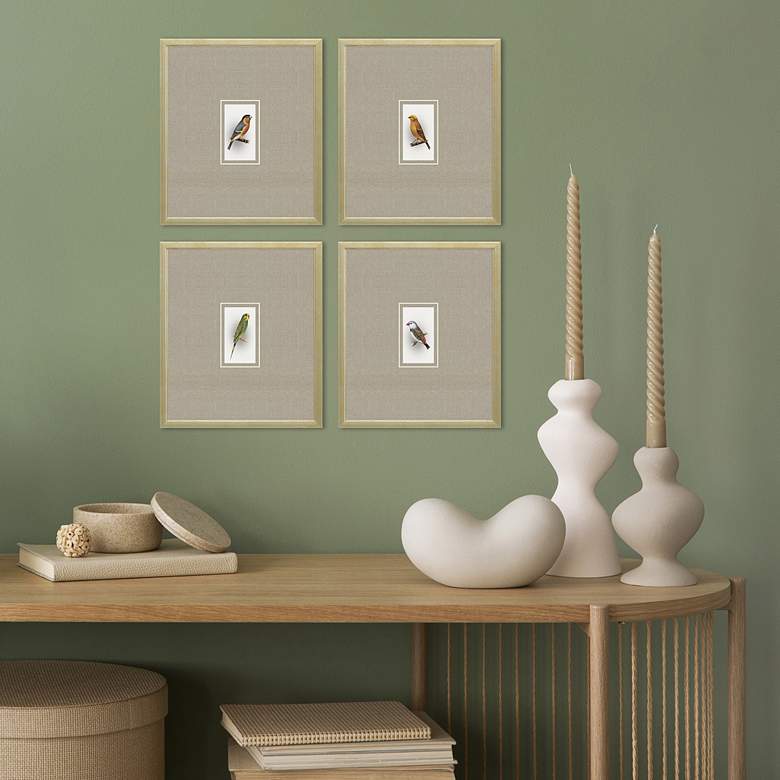 Image 1 Here Birdie I 14" High 4-Piece Giclee Framed Wall Art Set in scene