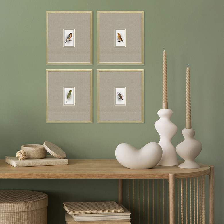 Image 1 Here Birdie I 14 inch High 4-Piece Giclee Framed Wall Art Set in scene