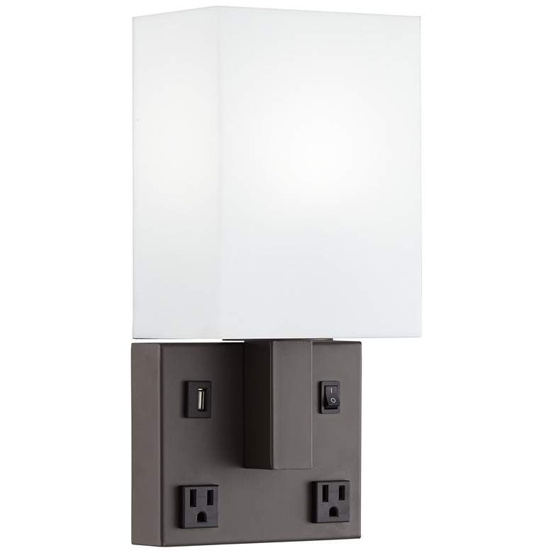 Image 1 42E78 - 13 inchH ADA Bronze Plug In HB/Wall Lamp 1USB 2Outlets