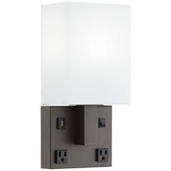 42E89 - 13&quot;H ADA Bronze Direct Wire Wall Lamp 1USB 2Outlets