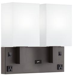 42E93 - Dark Bronze Double Sconce Hardwired 1USB/2Outlets